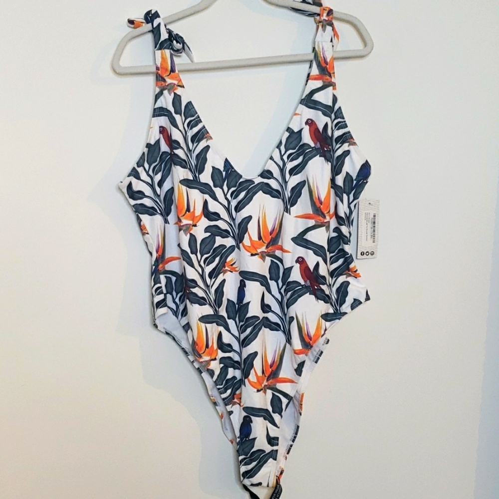 Tropical print one-piece bathing suit